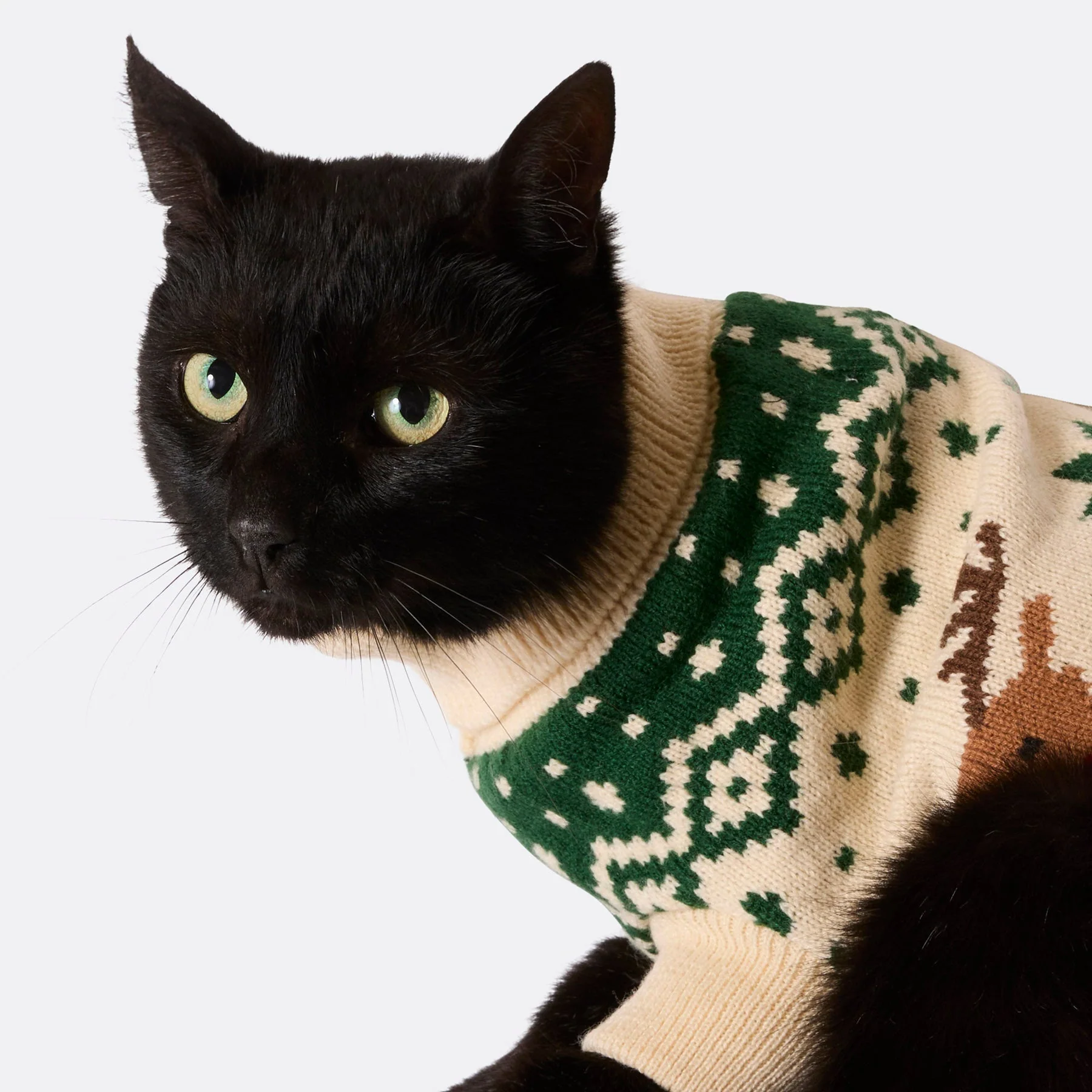 Cats' Green Retro Reindeer Christmas Jumper - Image 3