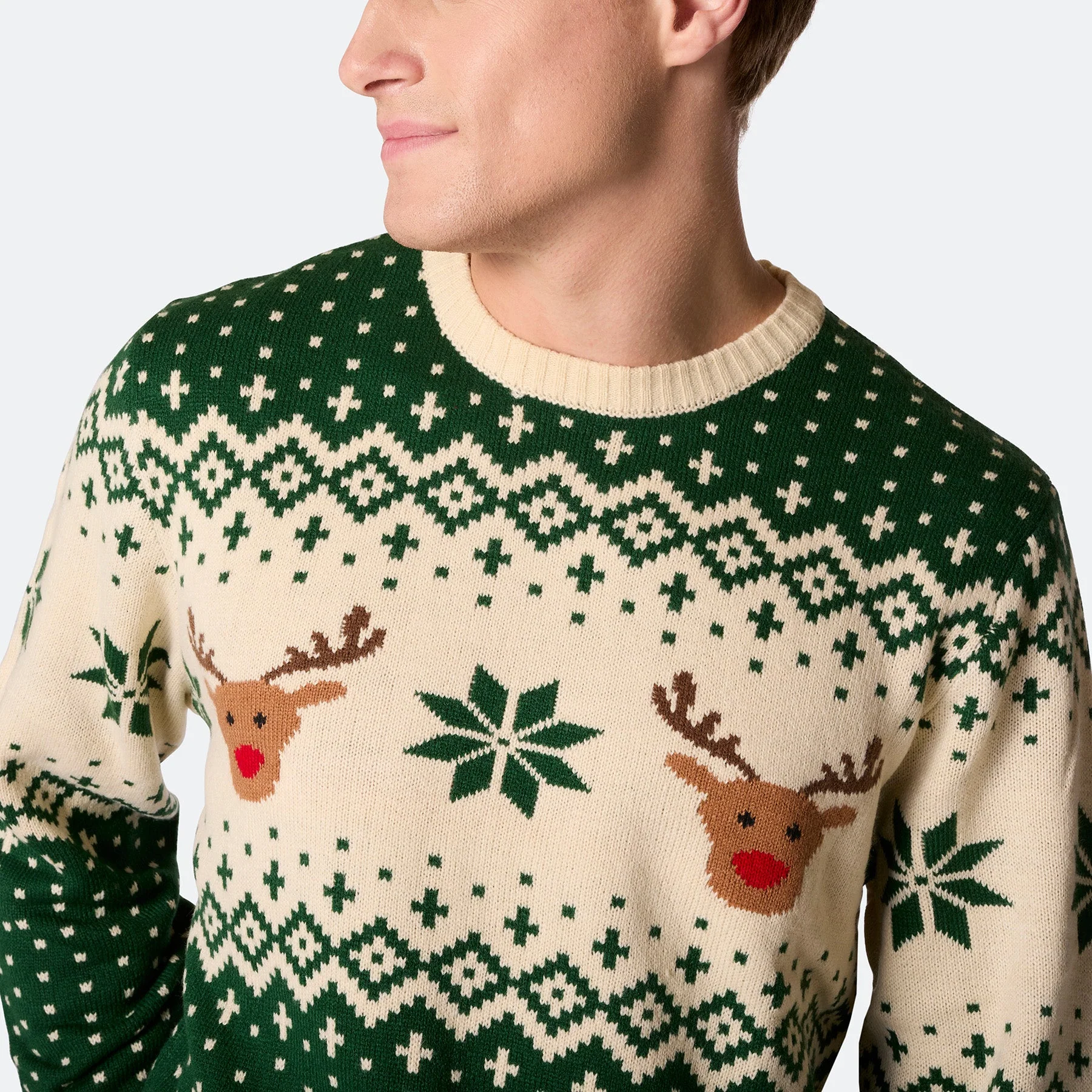 Men's Retro Reindeer Green Christmas Jumper - Image 3