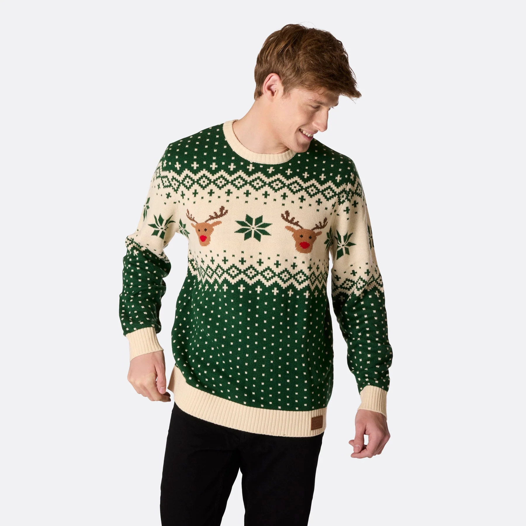 Men's Retro Reindeer Green Christmas Jumper - Image 4
