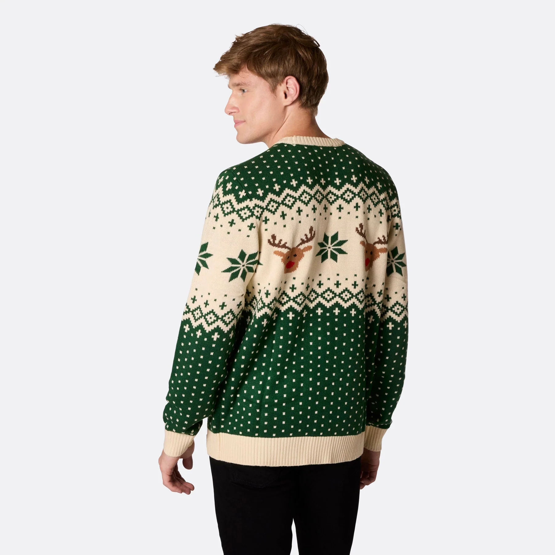 Men's Retro Reindeer Green Christmas Jumper - Image 5