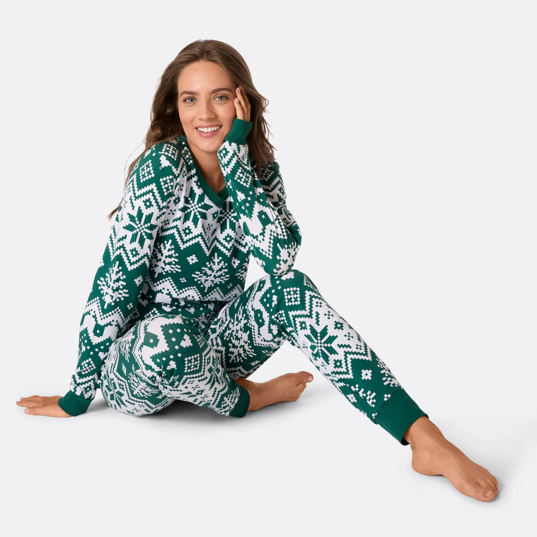 Women's Green Christmas Knit Christmas Pyjamas - Image 6