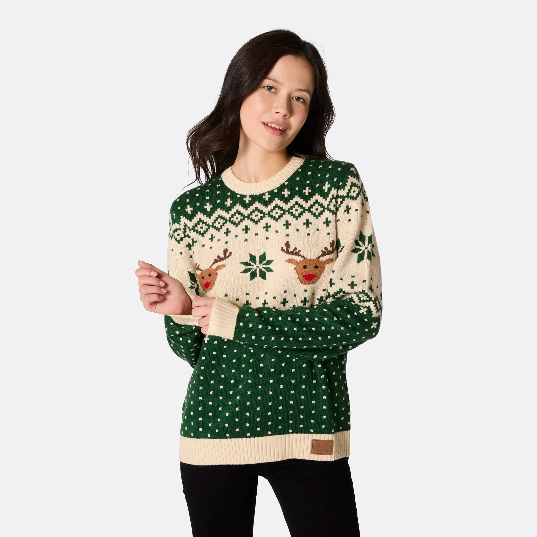 Women's Retro Reindeer Green Christmas Jumper - Image 3