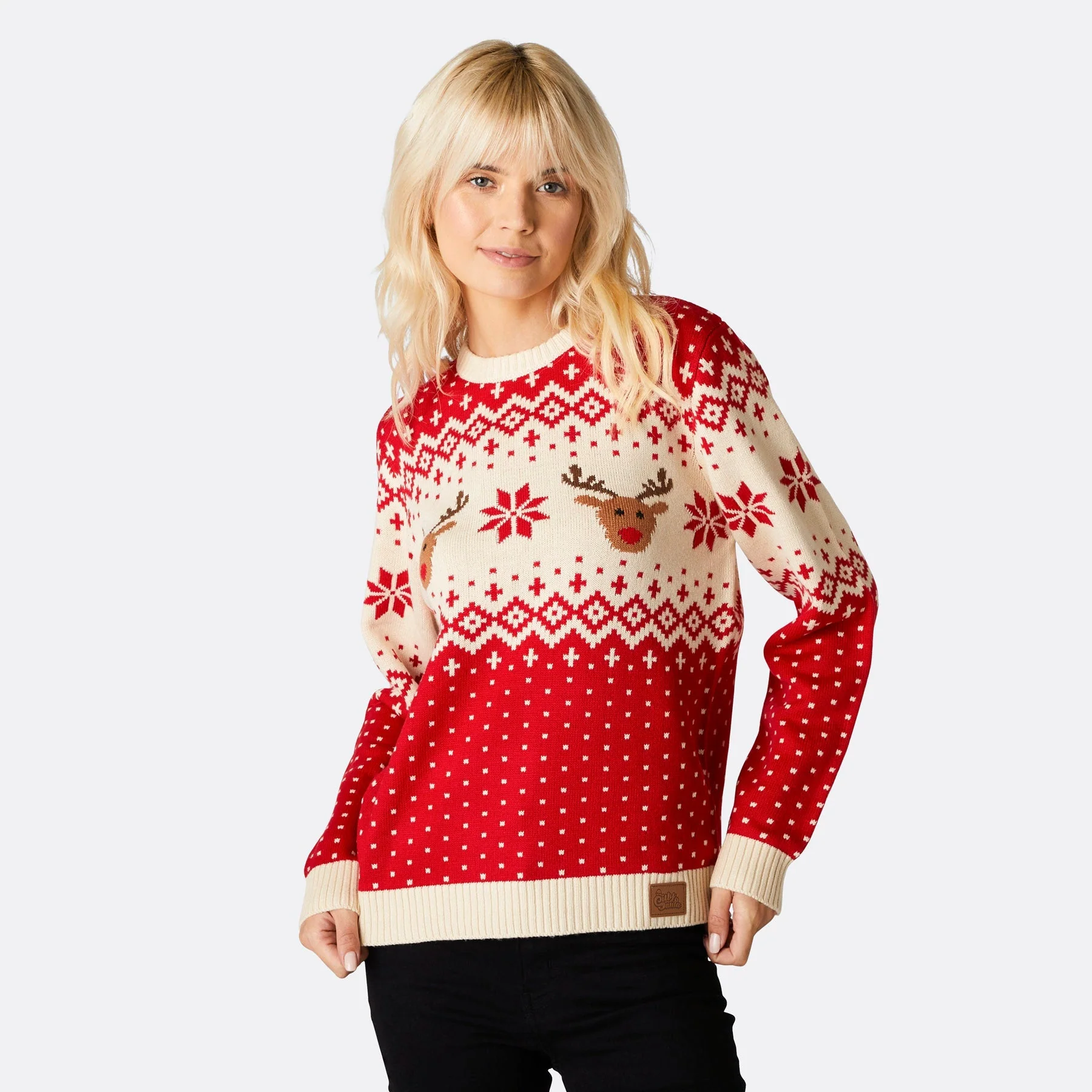 Women's Retro Reindeer Red Christmas Jumper - Image 3
