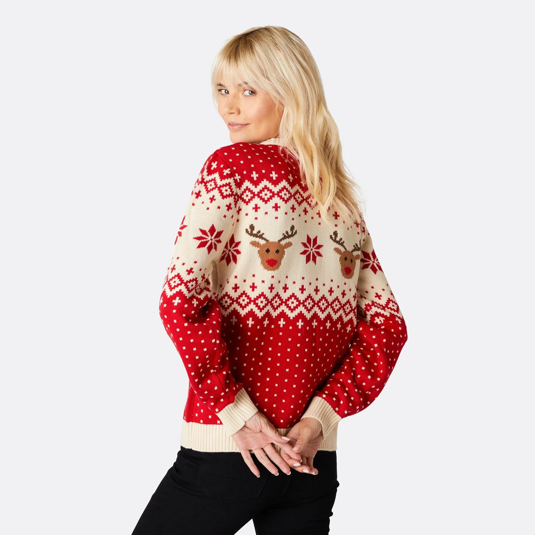 Women's Retro Reindeer Red Christmas Jumper - Image 4