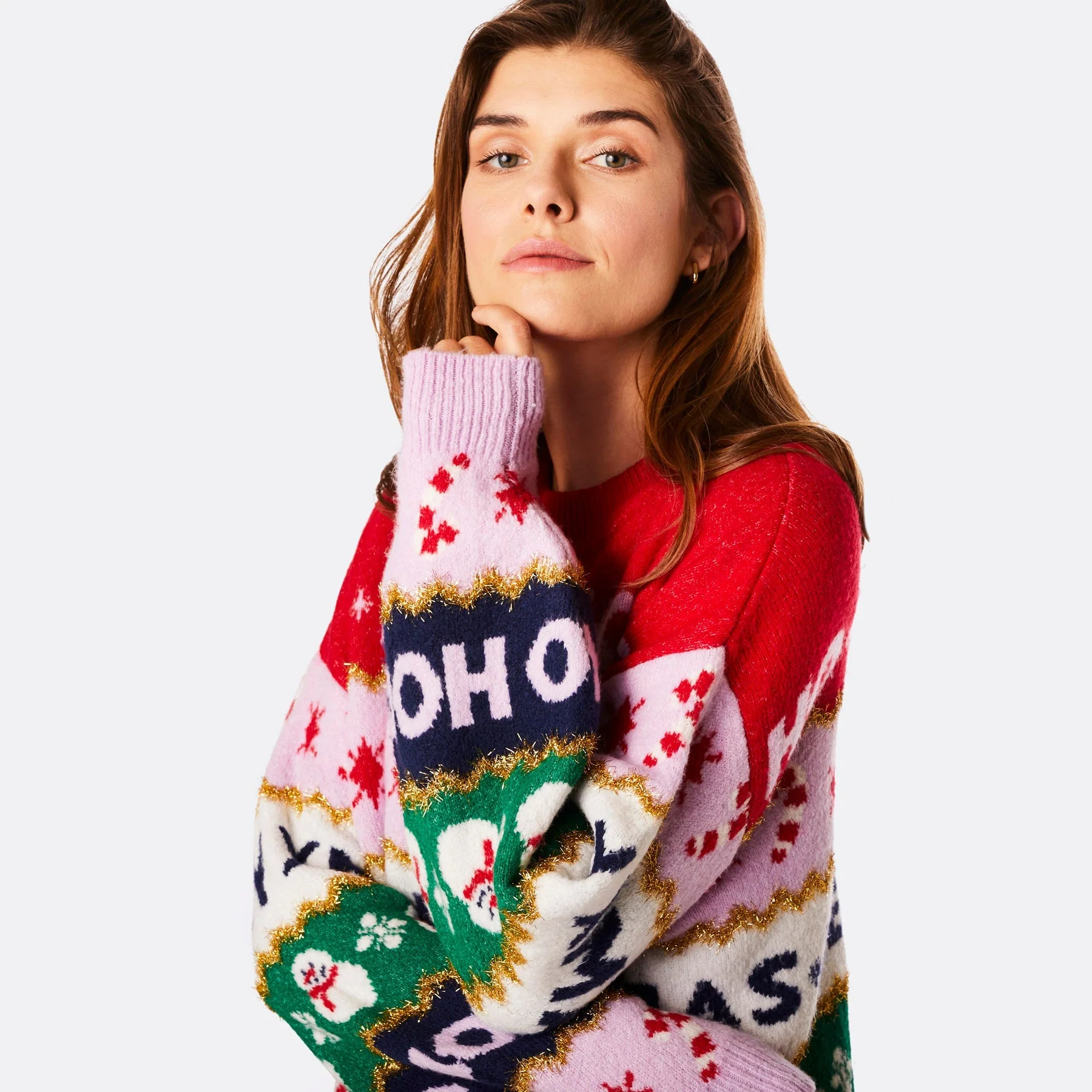 Women's Striped Oversized Christmas Jumper - Image 5