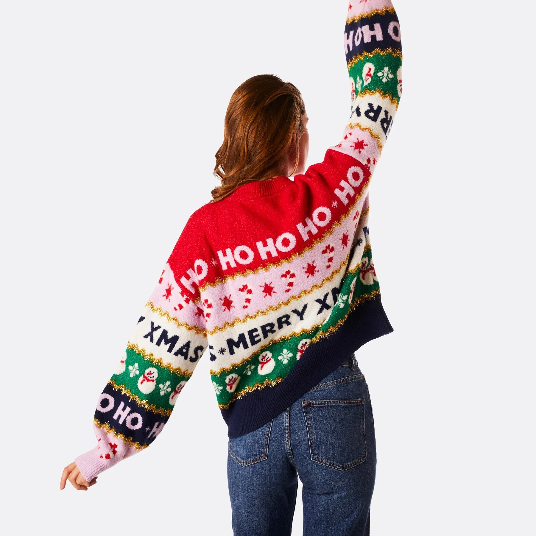 Women's Striped Oversized Christmas Jumper - Image 6